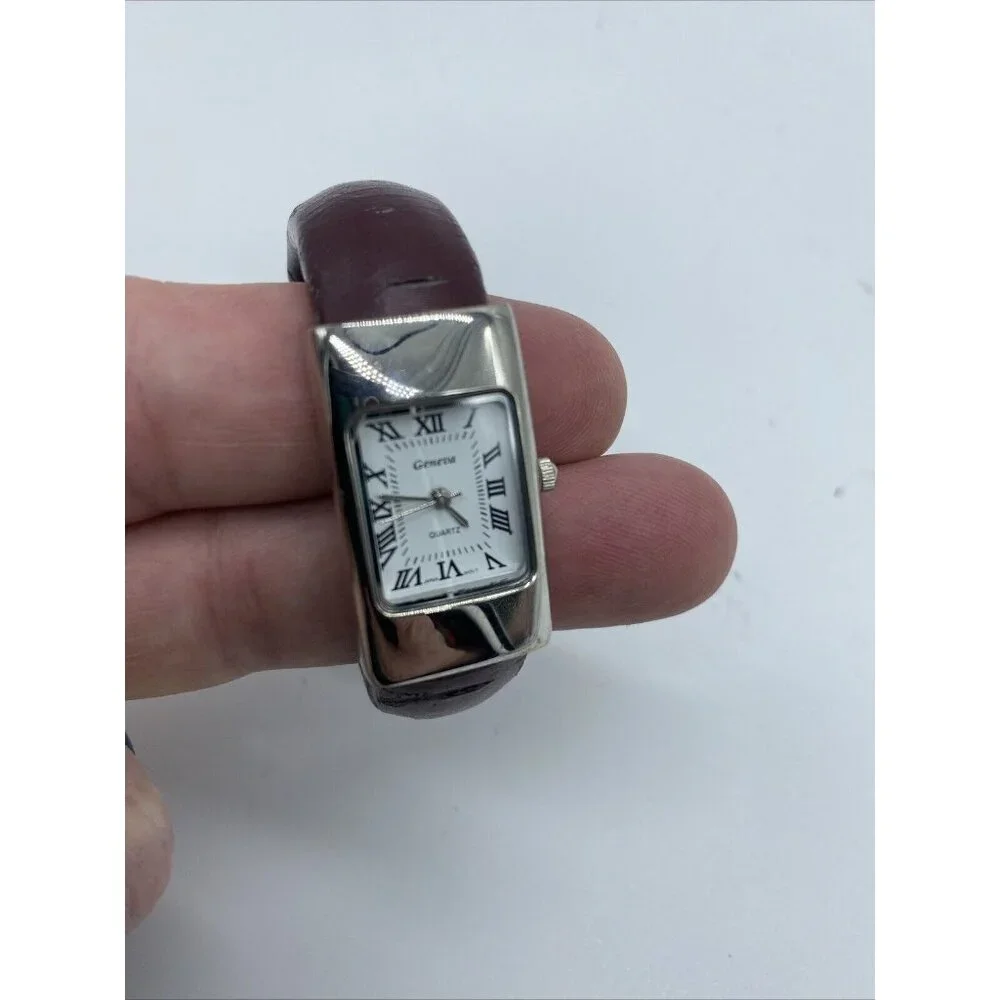 Geneva Bangle Ladies Watch Quartz White Face Brown Band Vintage